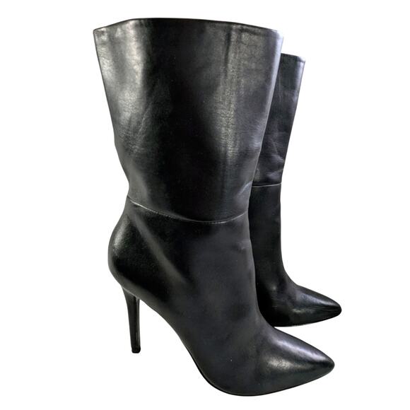 CHARLES DAVID! BLACK VEGAN LEATHER STILETTO, POINTY TOE, ZIP ANKLE BOOTS! SZ 8M - Picture 13 of 13